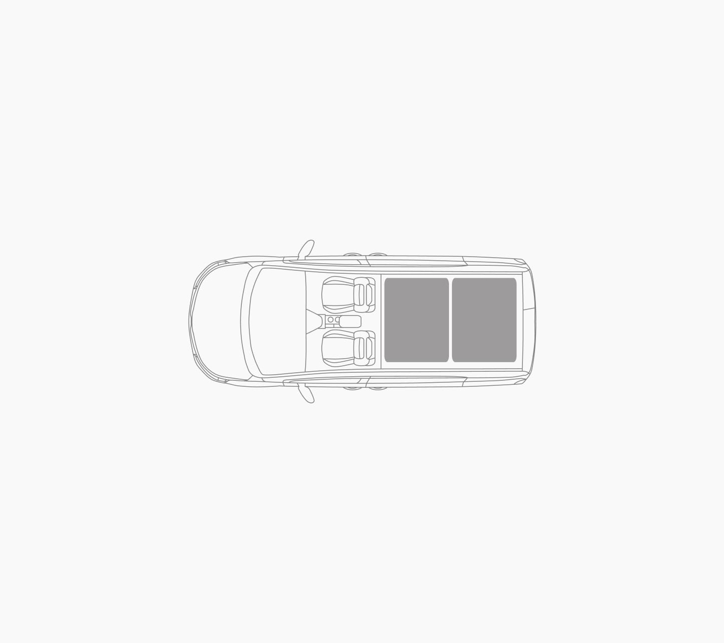 Nissan Townstar Van - Top view partial boot capacity illustration and top view full boot capacity illustration 